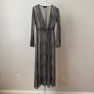 Aakaa Duster Kimono Whimsigoth Boho S Gray Snakeskin Sheer Mesh Coverup